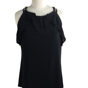White House Black Market Black Ruffled Blouse, Size Small